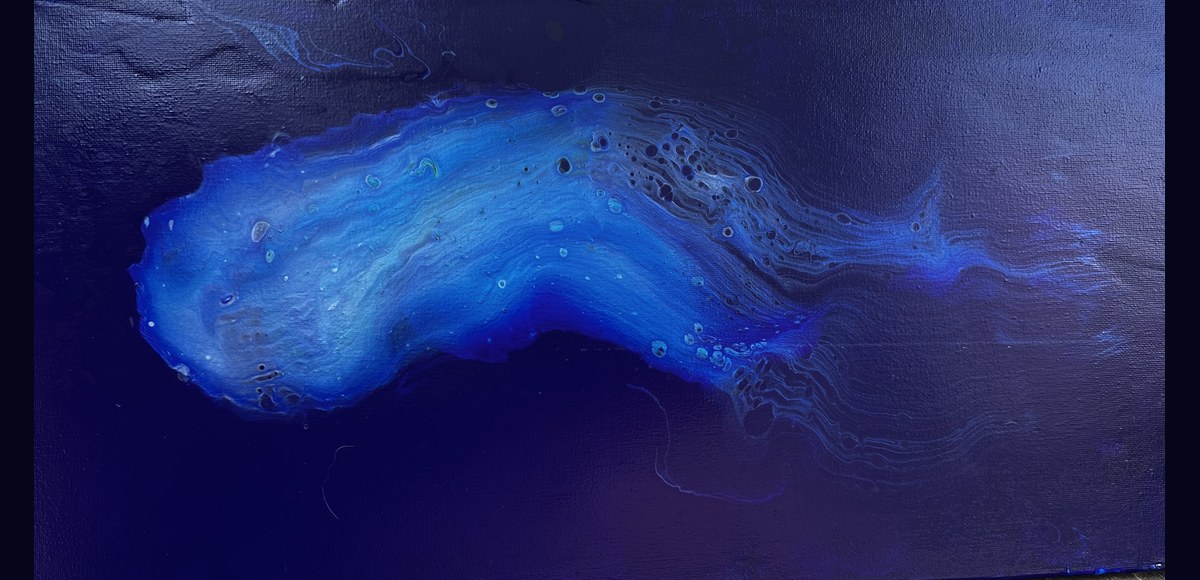 Bioluminescent — Dutch pour, Azteca Ultramarine Blue on canvas